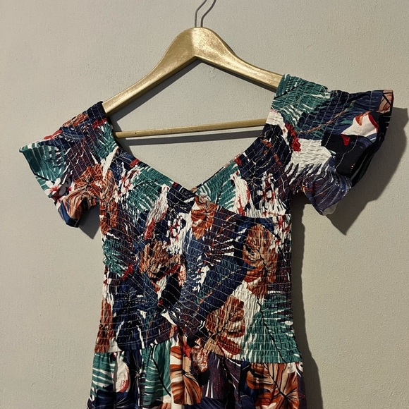 Myodress Tropical Print Split Double Split Bardot Vacation Maxi Dress - Picture 7 of 11